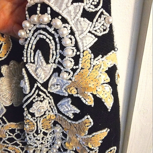 VINTAGE BONNIE BOERER | Beaded Sequin black sweater 80s Small - Picture 4 of 5